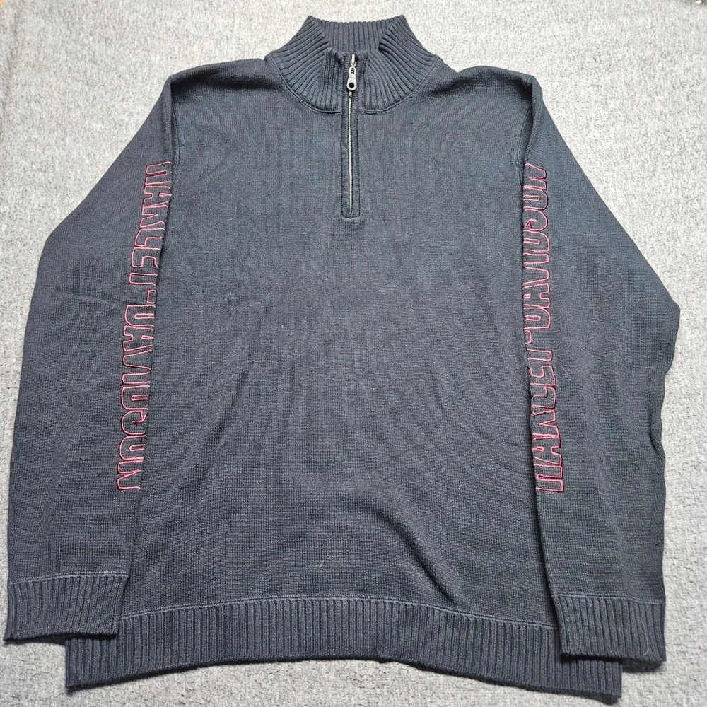 Harley-Davidson 1/4 Zip Sweater Mens L Black Pink/Red Embroidered 96350-11VM